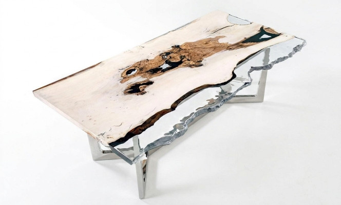 Iessen Dësch Epoxidharz Kichendësch Iesszëmmerdësch Dësch 220 cm Holz Wäiss