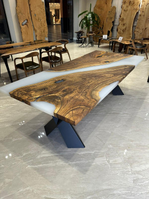 Groussen Iesszëmmerdësch Iessdësch Epoxidharz Kichendësch Dësch Holz Brong