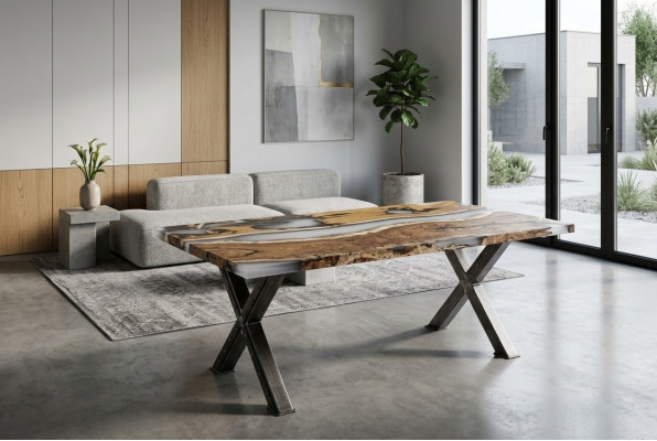 Kichen Dësch Iessdësch Epoxidharz Iesszëmmer Dësch Dësch 160 cm Holz Braun