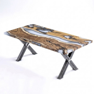Kichen Dësch Iessdësch Epoxidharz Iesszëmmer Dësch Dësch 160 cm Holz Braun