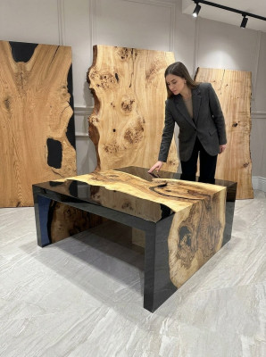 Couchtisch Epoxidharz Kaffisdësch Massiv Dëscher Holz Säitentësch Epoxid Dësch