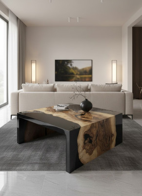 Couchtisch Epoxidharz Kaffisdësch Massiv Dëscher Holz Säitentësch Epoxid Dësch