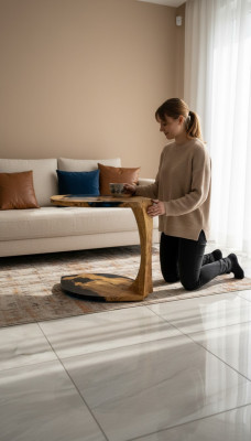 Säitendësch Kaffisdësch Couchtisch Epoxidharz Brong Wunnzëmmer Design