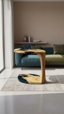 Säitendësch Kaffisdësch Couchtisch Epoxidharz Brong Wunnzëmmer Design