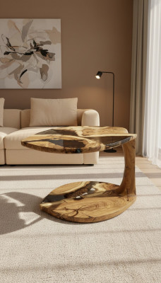 Kaffisdësch Niewendësch Canapé Dësch Epoxyharz Braun Wunnzëmmer Design