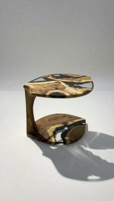 Kaffisdësch Niewendësch Canapé Dësch Epoxyharz Braun Wunnzëmmer Design