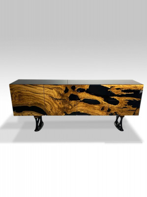 TV Stand Sideboard RTV Lowboard Wunnzëmmer Epoxyharz Holz Brong