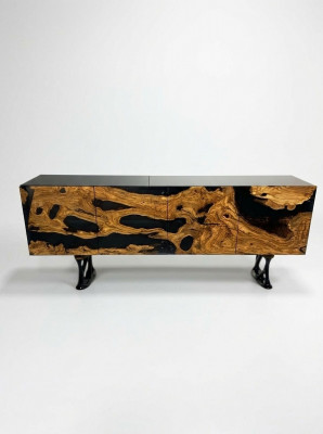TV Stand Sideboard RTV Lowboard Wunnzëmmer Epoxyharz Holz Brong