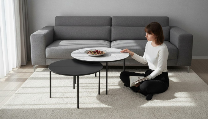 Kaffeestuff Grupp Couchtisch Säitentësch Schwaarz Set Dësch Holz 2tlg