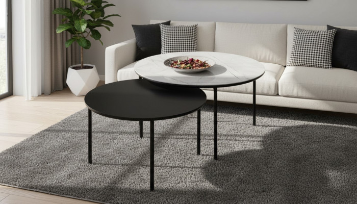 Kaffeestuff Grupp Couchtisch Säitentësch Schwaarz Set Dësch Holz 2tlg