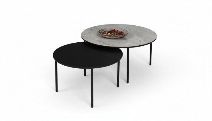 Kaffeestuff Grupp Couchtisch Säitentësch Schwaarz Set Dësch Holz 2tlg