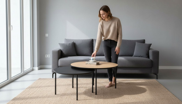 Soffatafel Kaffisdësch Grupp Niewendësch Schwarz Set Braun Holz 2-teileg