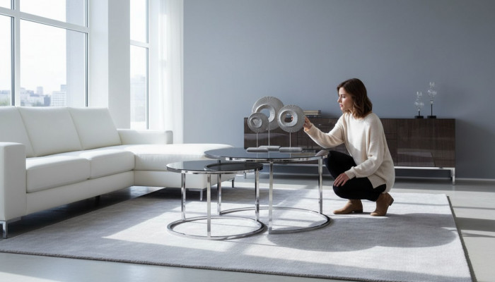 Couchtisch Luxus Set Niewentisch Kaffisdësch Sëlwer Wunnzëmmer Design