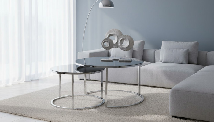 Couchtisch Luxus Set Niewentisch Kaffisdësch Sëlwer Wunnzëmmer Design