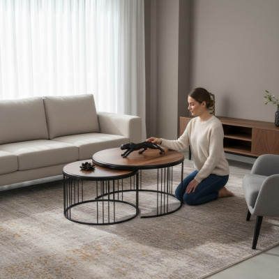 Säitendësch Grupp Canapé Dësch Kaffisdësch Braun 2-Deel Set Dësch Holz