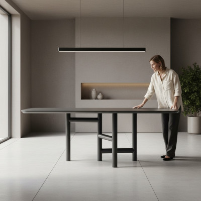 Kichendësch Iesszëmmer Dësch Auszéierbaren Design Luxus Holz Gri Dësch