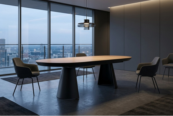 Ovalen Iesszëmmerdësch Kichendësch Auszéiheren Design Holz Brong Dësch