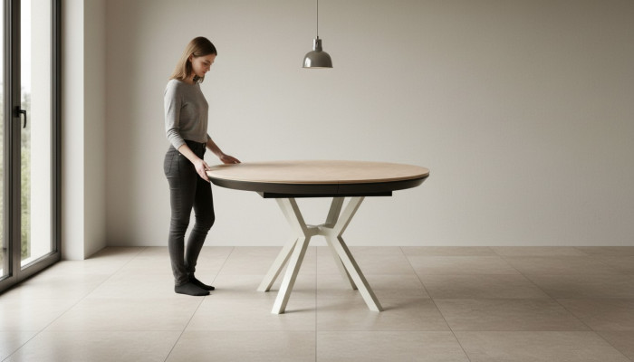 Modernen Iessdësch Auszéibaren Ronnen Holzdësch a Beige