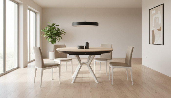 Modernen Iessdësch Auszéibaren Ronnen Holzdësch a Beige