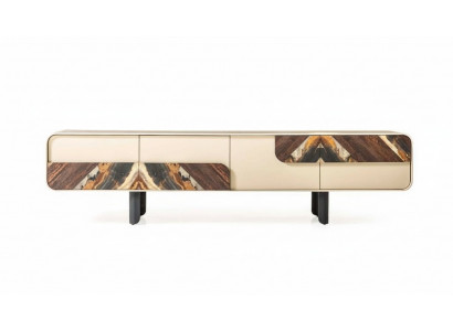 TV Ständer RTV Lowboard Säitenaart Holzbësch Beige Wunnzëmmer Wunnwand Miwwelen