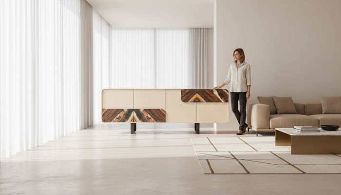Buffet Sideboard Kommode Beige Holz Modern Miwwel Schaf Design