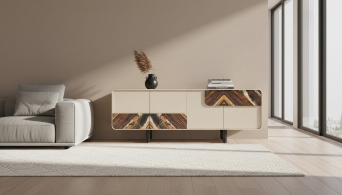 Buffet Sideboard Kommode Beige Holz Modern Miwwel Schaf Design