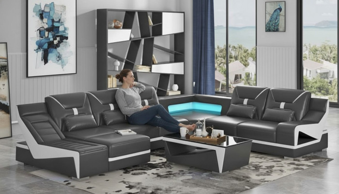 Wunnlandschaft Sofa U-Form Ecksofa Designersofa Schwaarz Eckgarnitur
