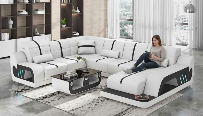 Modern Wunnlandschaft Sofa U Form Ecksofa Designersofa Wäiss Konschtlieder.