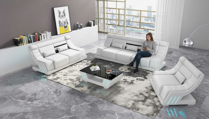 Sofagarnitur Luxus Komplette Couchgarnitur Wäiss Kënschtleer Sofakombinatioun 321