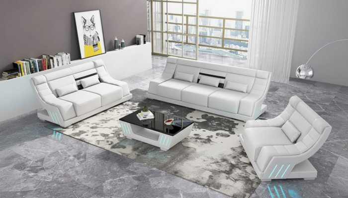 Sofagarnitur Luxus Komplette Couchgarnitur Wäiss Kënschtleer Sofakombinatioun 321