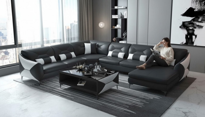 Grouss Wunnlandschaft Sofas U Form Ecksofa Lieder Sofa Schwaarz Konschtlieder.