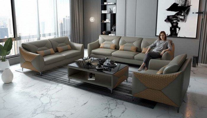 Garnitur Sofa Garnitur Couch Garnitur 3-2-1 Sëtzer Ledersofa Couch Gro