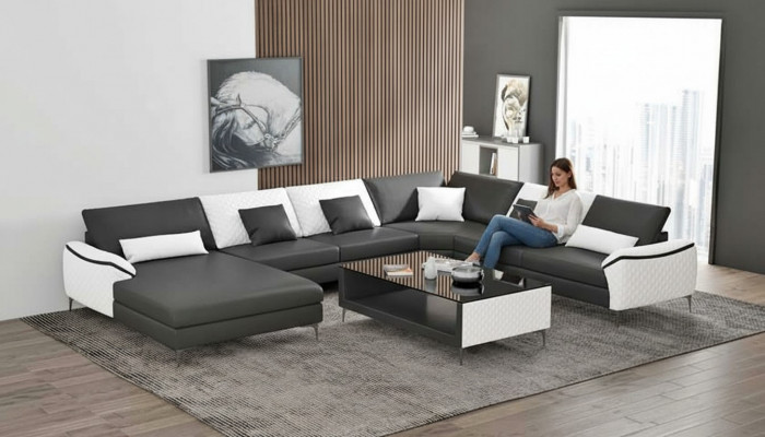 Wunnlandschaft Couches Liederdivan Eckdivan U-Form Schwaarz Sofa Grouss Nei