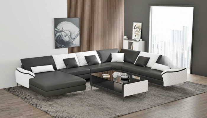 Wunnlandschaft Couches Liederdivan Eckdivan U-Form Schwaarz Sofa Grouss Nei