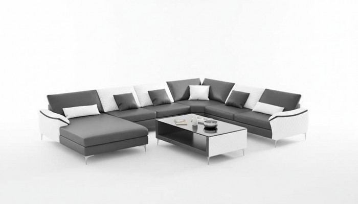 Wunnlandschaft Couches Liederdivan Eckdivan U-Form Schwaarz Sofa Grouss Nei