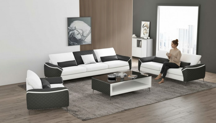 Wäiss Sofagarnitur Couchgarnitur Ledercouch Sofa Komplett Wunnzëmmer