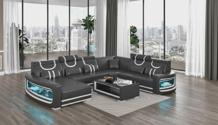 Wunnlandschaft Couche Lieder Sofa Ecksofa U Form Schwaarz Sofa Grouss Nei