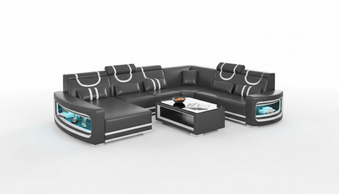 Wunnlandschaft Couche Lieder Sofa Ecksofa U Form Schwaarz Sofa Grouss Nei