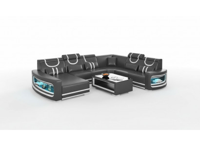 Wunnlandschaft Couche Lieder Sofa Ecksofa U Form Schwaarz Sofa Grouss Nei