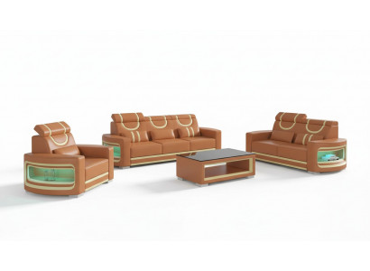 Sofa-Set Luxus Komplett Couch-Set Bruin Kënschtleeder Sofa 321