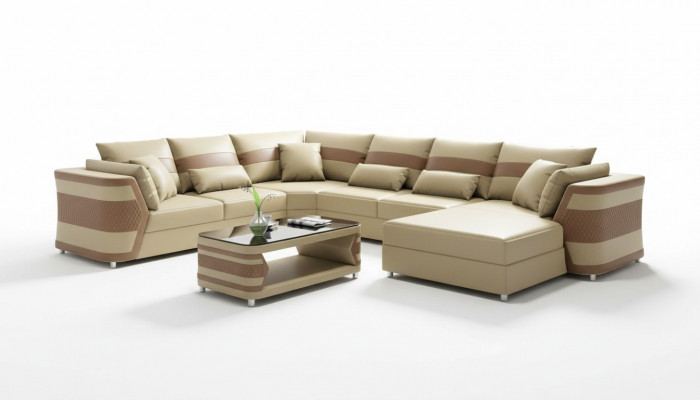 Liewenslandschaft XXL Sofa U-Form Grouss Eck-Sofa Lieder-Sofa Beige Sofaen Couchen