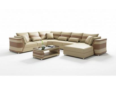 Liewenslandschaft XXL Sofa U-Form Grouss Eck-Sofa Lieder-Sofa Beige Sofaen Couchen