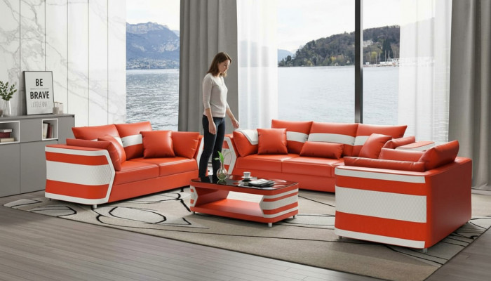 Rout Sofagarnitur Couchgarnitur Ledersofa Sofa Komplett 3tlg Sofaset