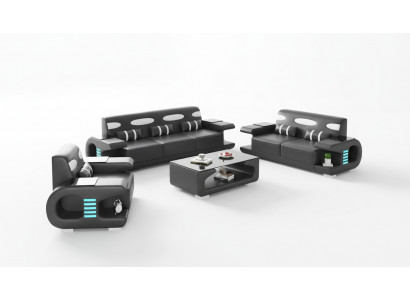 Couchgarnitur Sofagarnitur Liederdivanen Sofa Komplett 3tlg Schwaarz Set
