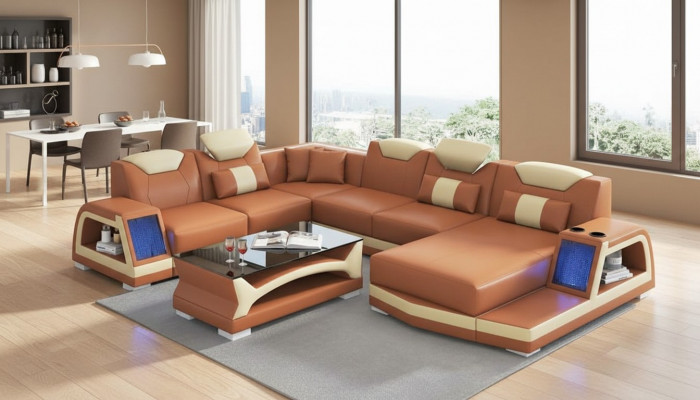 Eckcouch Modern Wunnlandschaft Canapé U-Form Grouss Liederkanapé Brong Kanapeen