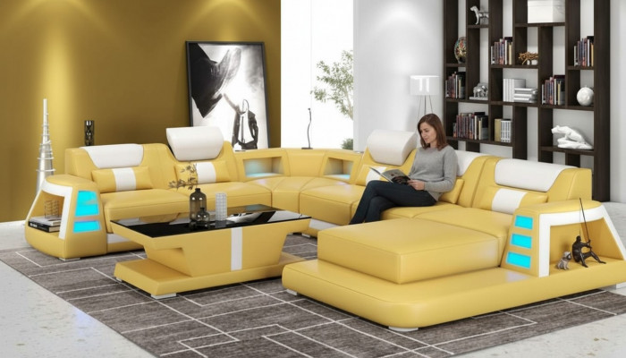 Couch Zäiteméisseg Eckcanapé U-Form Giel Wunnlandschaft Liederkanapé Canapé
