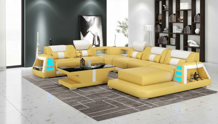 Couch Zäiteméisseg Eckcanapé U-Form Giel Wunnlandschaft Liederkanapé Canapé