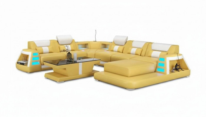 Couch Zäiteméisseg Eckcanapé U-Form Giel Wunnlandschaft Liederkanapé Canapé