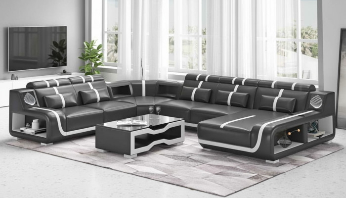 Wunnlandschaft XXL Sofa U Form Grouss Eckssofa Ledersofa Schwaarz Sofas