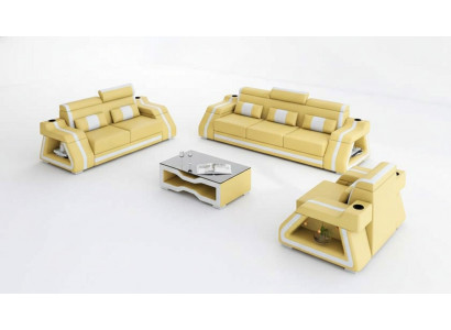 Ledersofaen Komplett Couch-Garnitur Sofagarnitur Sofa 3 Deeler Sofaen Giel